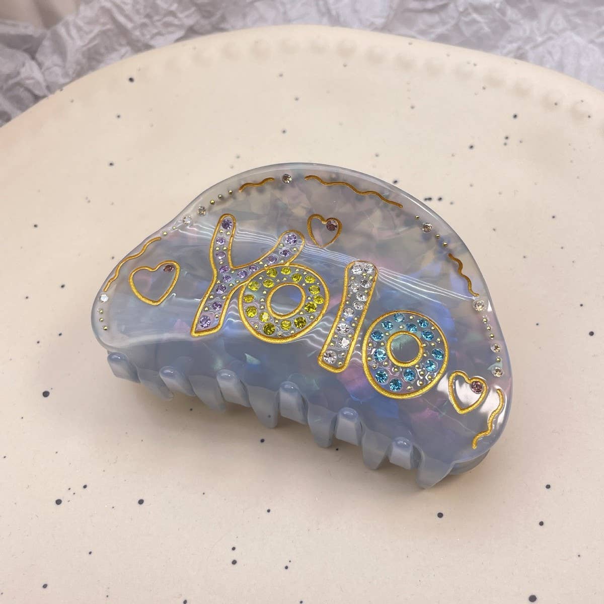 HAIR CLAW CLIP WITH YOLO LETTERS AND RHINESTONES_CWASC1604