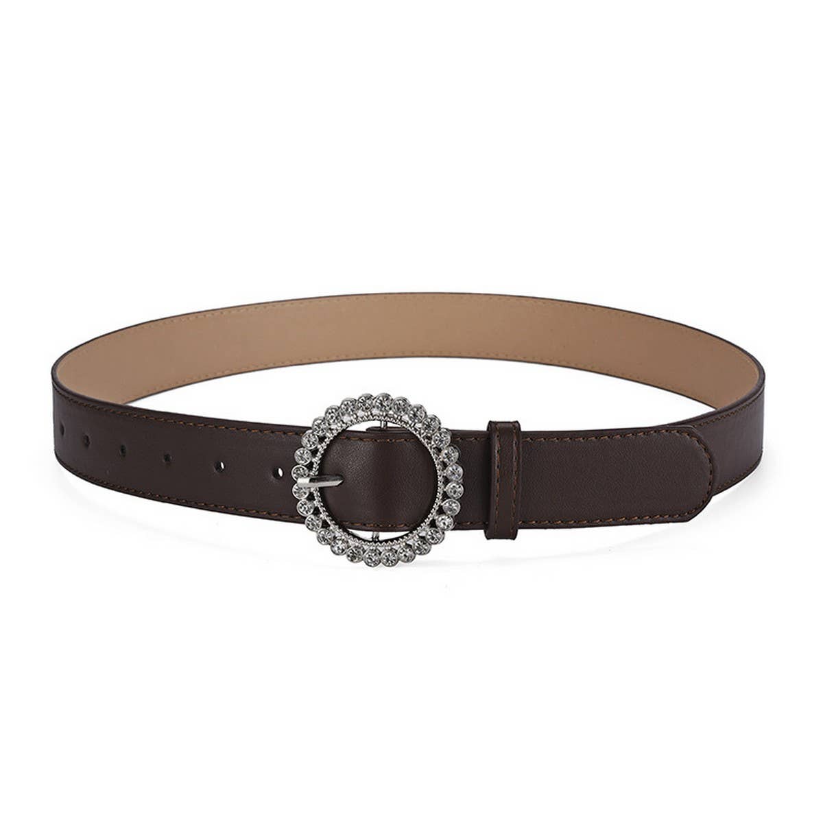 ROUND BUTTON CRYSTAL INLAID SOLID COLOR BELT _CWASC0575