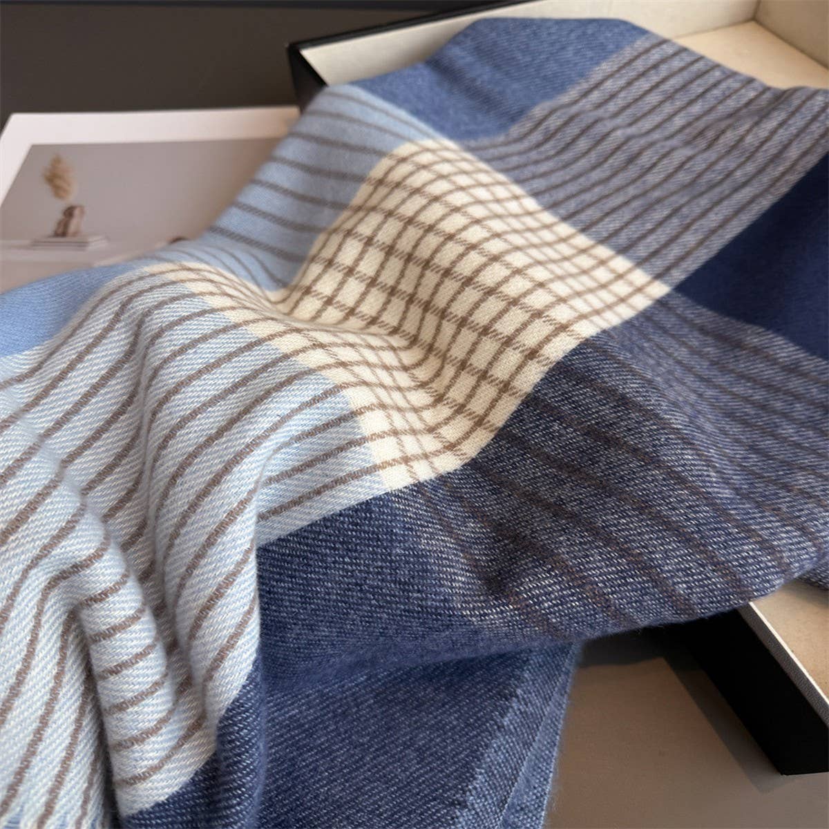 Colorblock Plaid Tassel Scarf Wrap For Winter_Cwasc03275