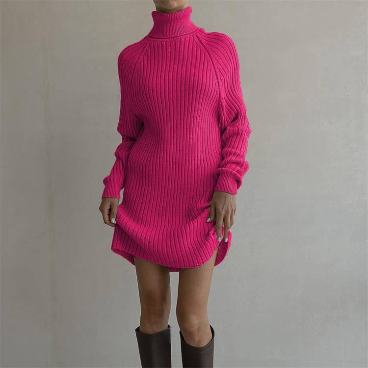 Thickened Striped Solid-Color Knitted Dress