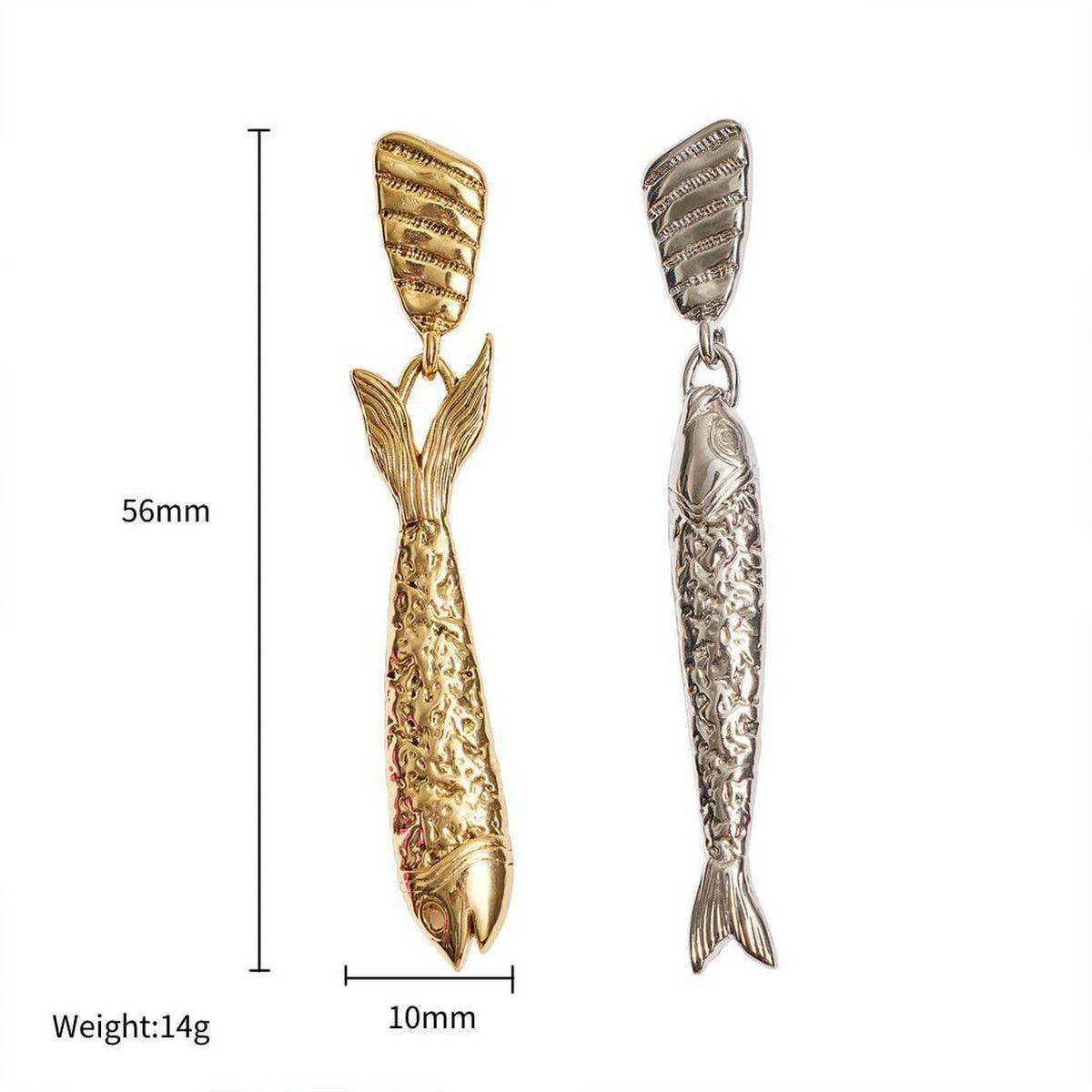ARTISTIC LONG FISH EARRINGS TITANIUM GOLD PLATED_CWAJE5000