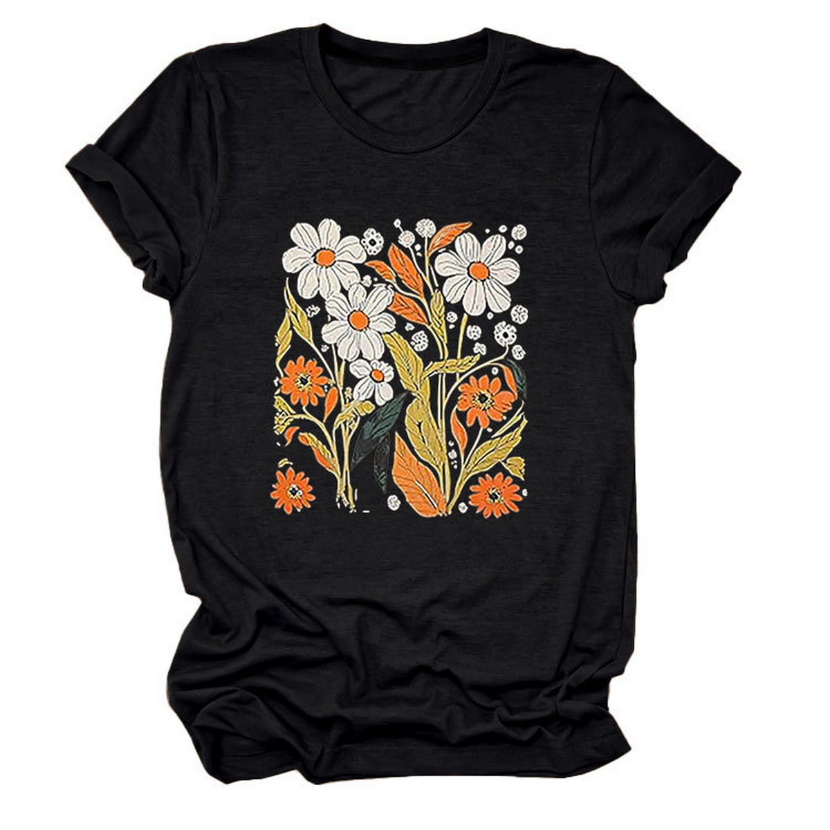 Women Summer Tee ??Flor Casual Round Neck_Cwtts1500