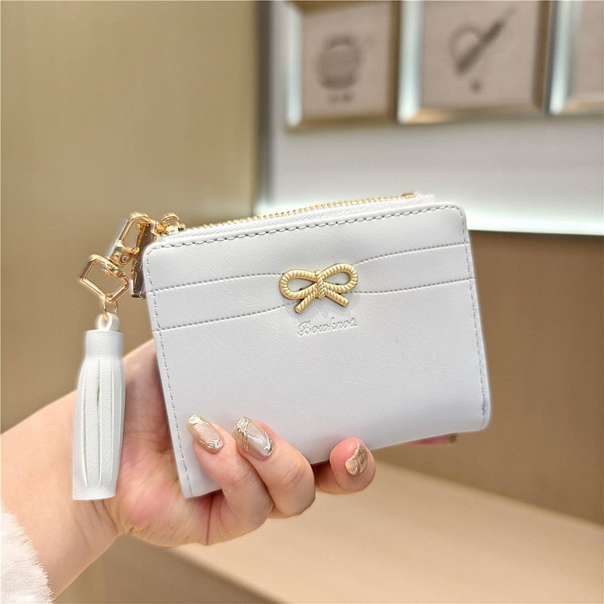 New Simple Solid Color Bow Tassel Zipper Wallet_Cwab06254