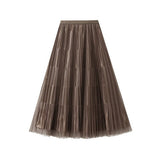 REVERSIBLE MESH PLEATED SKIRT A LINE SKIRT_CWBMS0316