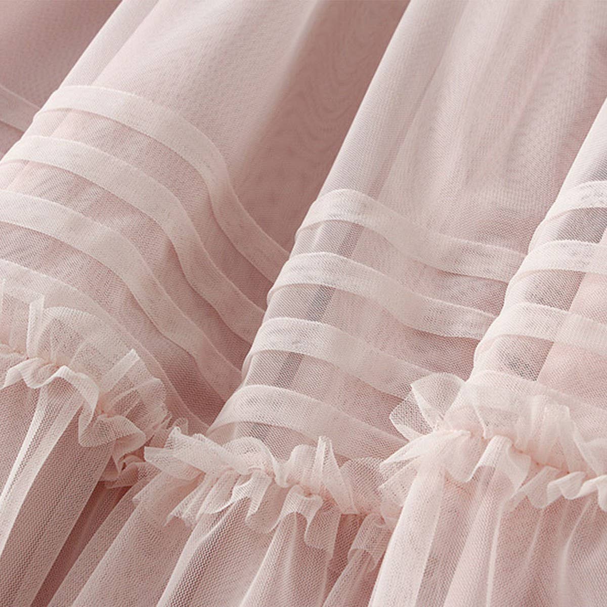 Vintage Pleated Lace Trim Tulle Maxi Skirt_Cwbms0348