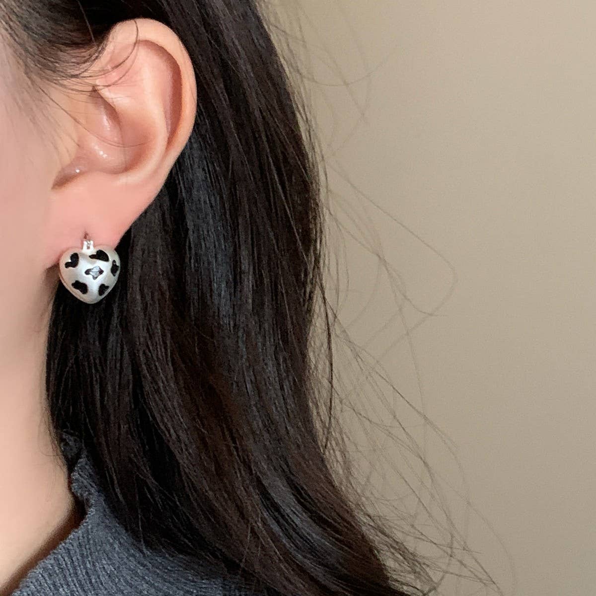 Valentines Day Leopard Print Gold Heart Earrings