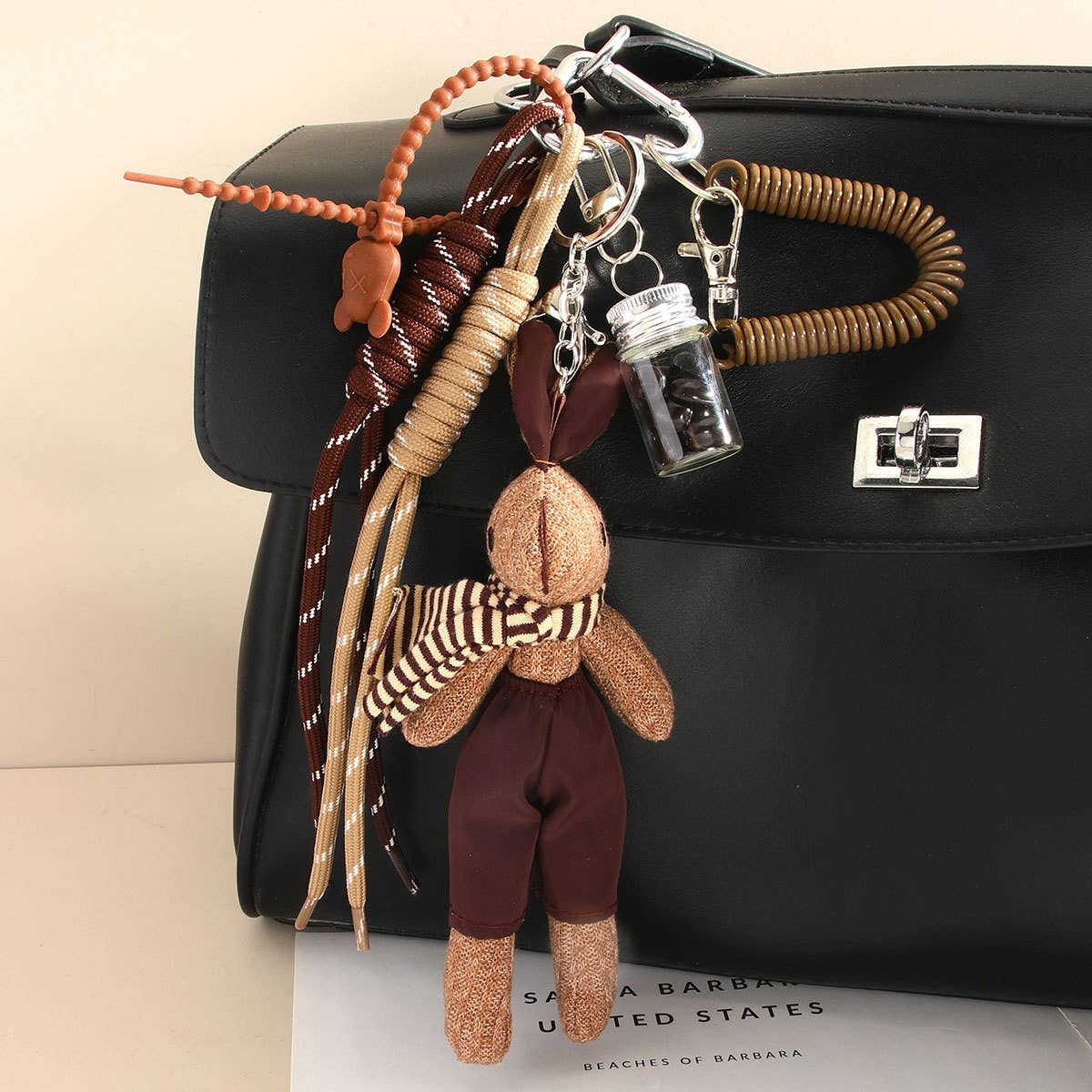 PLUSH RABBIT WITH SCARF COFFEE BEAN KEYCHAIN_CWMM7752