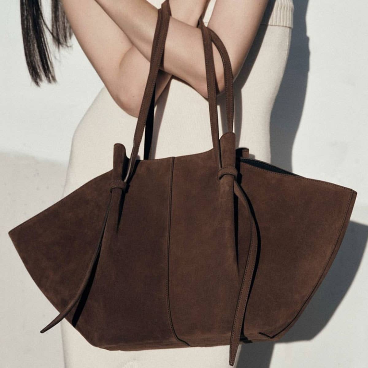 Vintage Suede Shoulder Tote Bag, Minimal Style_Cwab5395