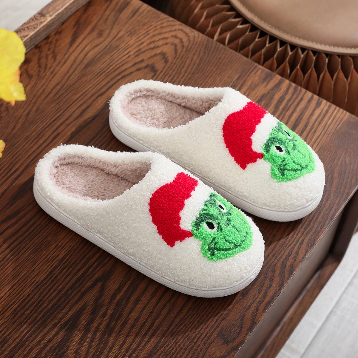 Winter Home Grinch Pattern Cotton Slippers