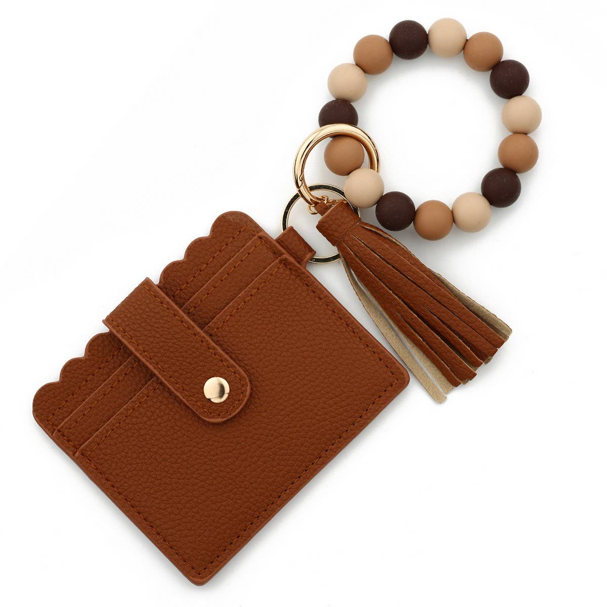 SOLID COLOR PU WALLET WITH BEAD BRACELET KEYCHAIN_CWAB4959