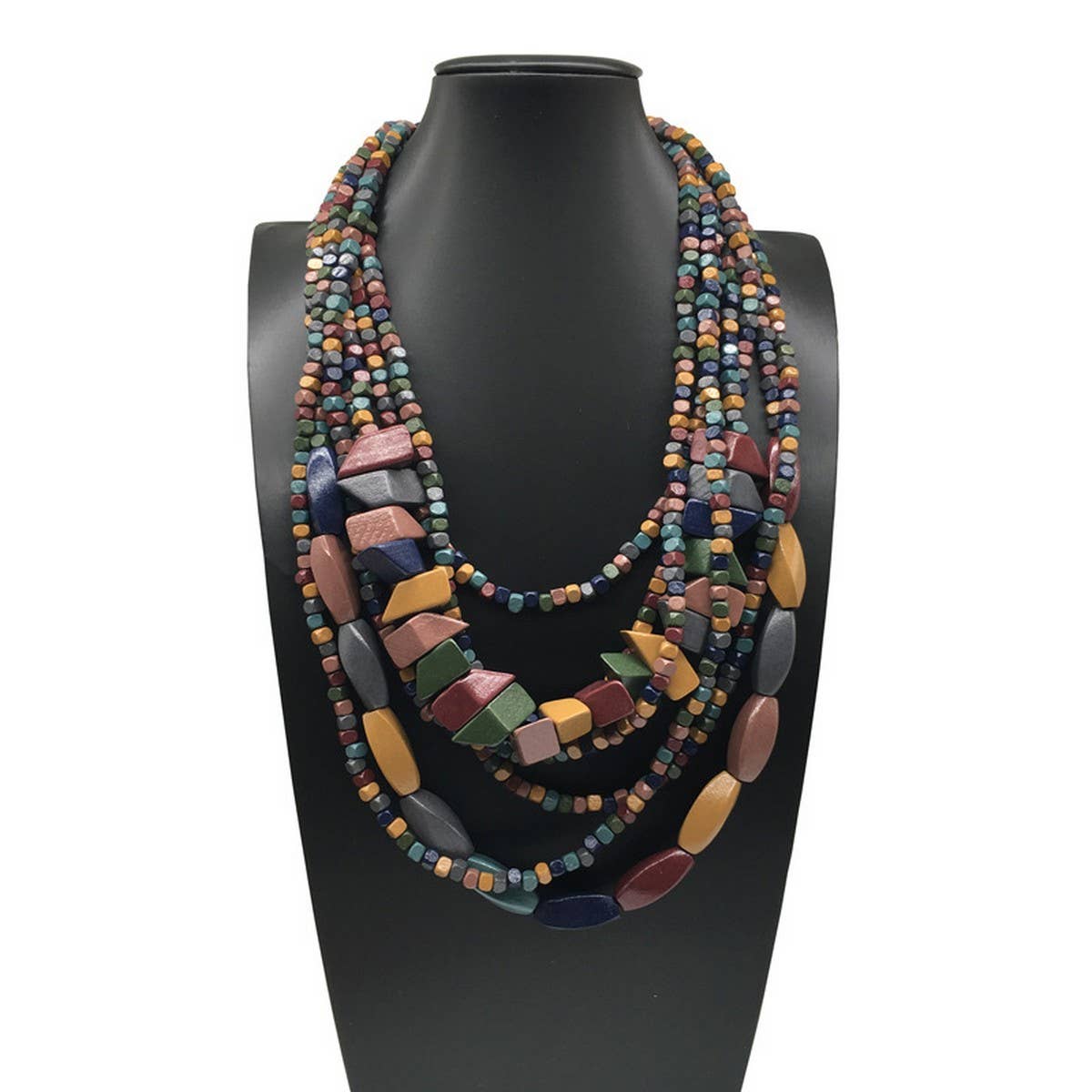 MULTI LAYERED IRREGULAR WOODEN BEADS NECKLACE_CWMM4556