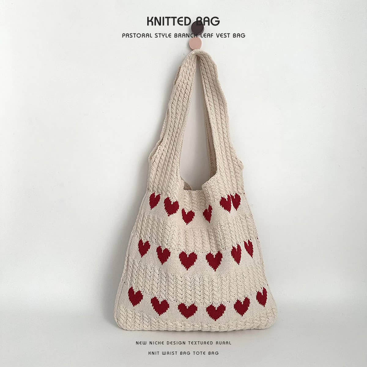 Exquisite Knitted Heart Tote Handbag_Cwab2389