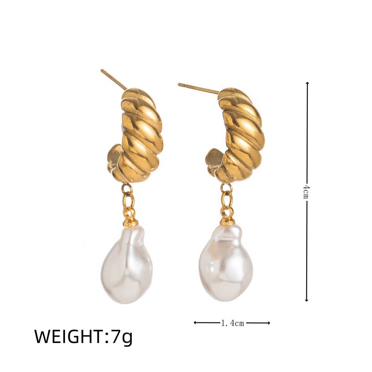 MINIMALIST IRREGULAR PEARL EARRINGS 18K GOLD STEEL_CWAJE5024