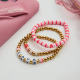 SWEET 18K GOLD COLORFUL CLAY STEEL BEAD BRACELET_CWAJE4805