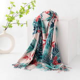 LEAF PRINT TASSEL SCARF SOFT FAUX CASHMERE WRAP_CWASC0915