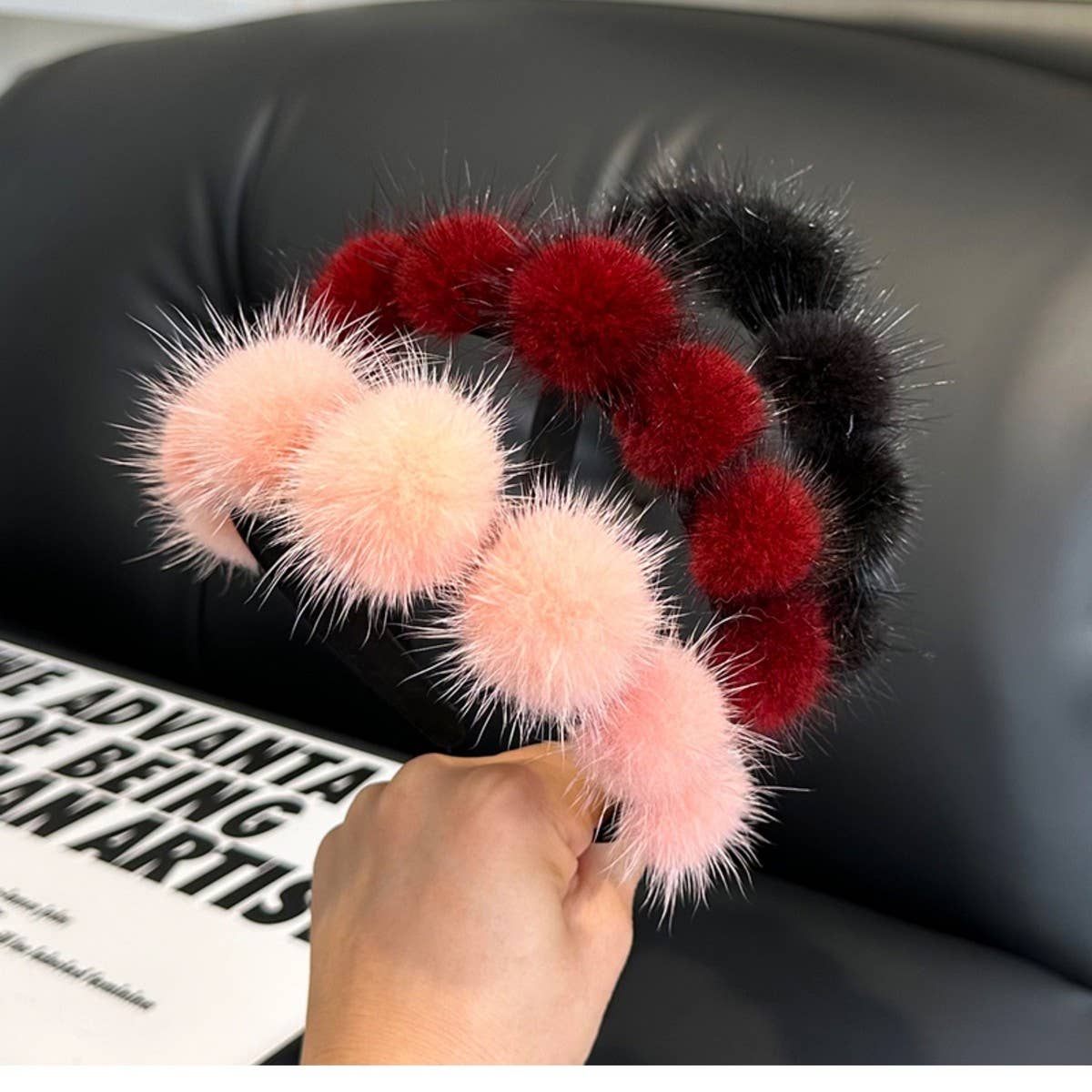 CUTE REAL MINK FUR BALL HEADBAND FUR HEADDRESS_CWMM2529