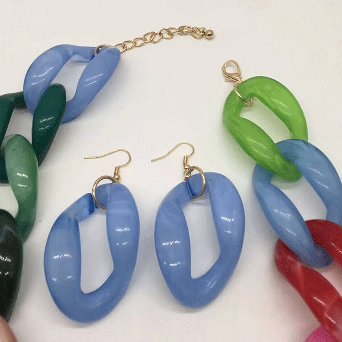 ACRYLIC COLORFUL CHAIN LINK NECKLACE EARRINGS SET_CWMM4910