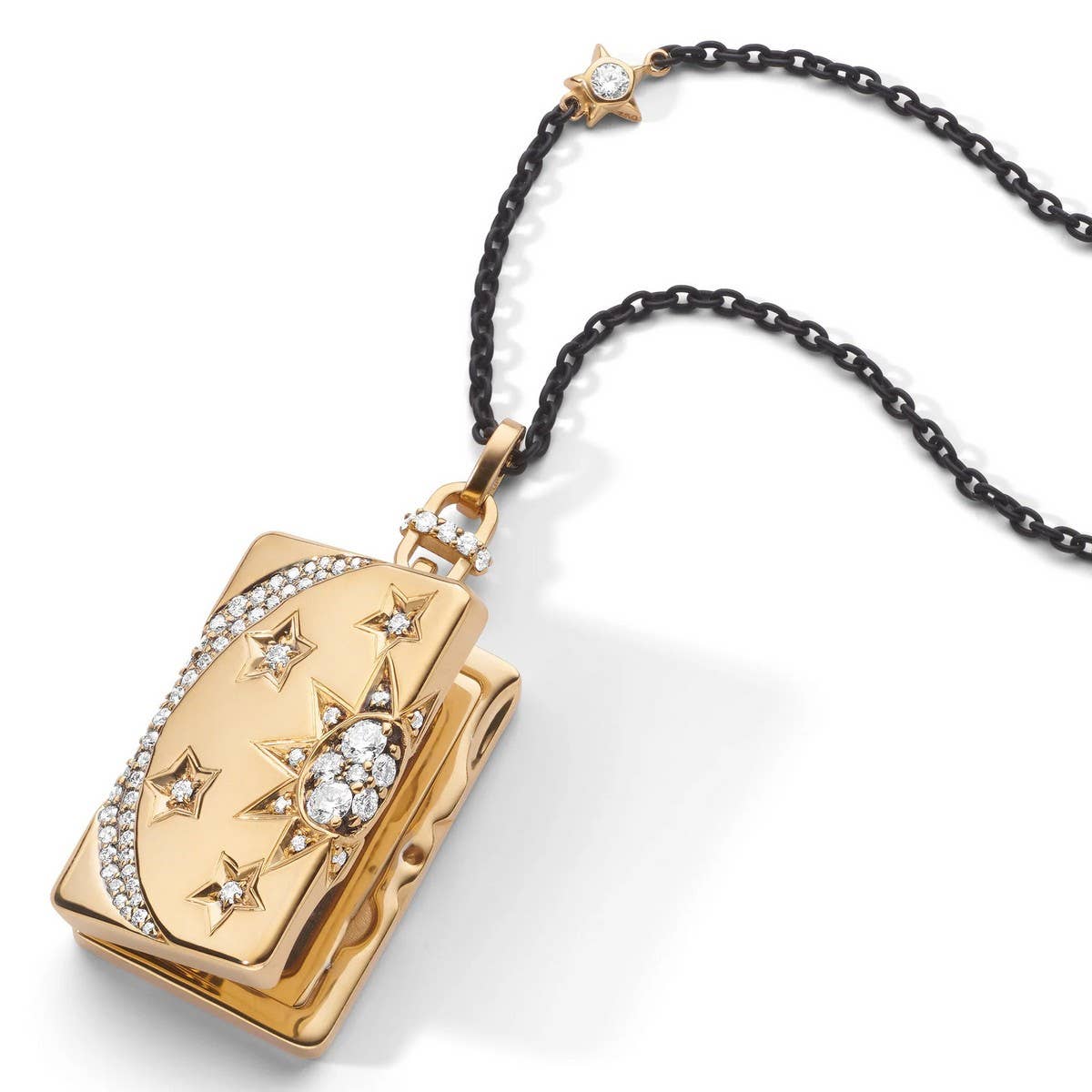 MOON SHELL LOCKET NECKLACE VINTAGE GOLD PLATED_CWMM6962