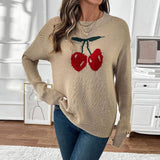 Valentines Day Cherry Jacquard Knitted Sweater