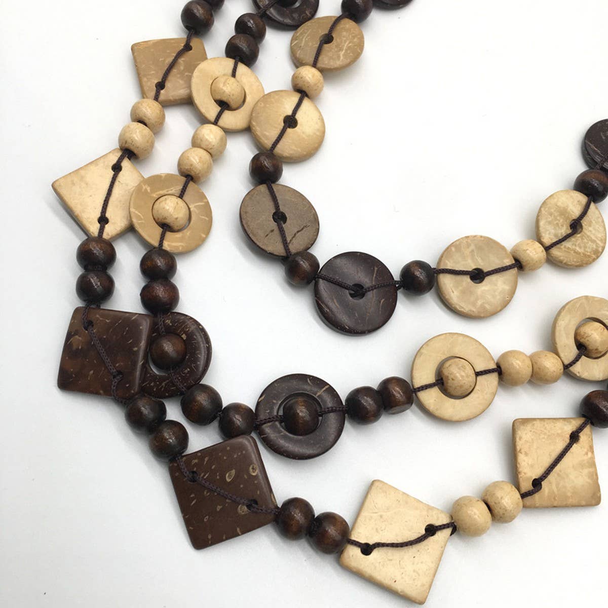 ETHNIC HAND WOVEN COCONUT SHELL WOOD BEAD NECKLACE_CWMM4553
