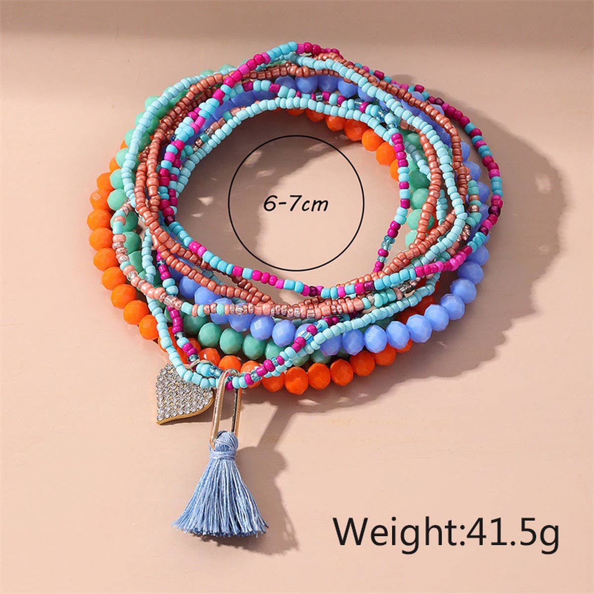 BOHO BEADED HEART TASSEL ANKLET COLORFUL VIBES_CWMM6341
