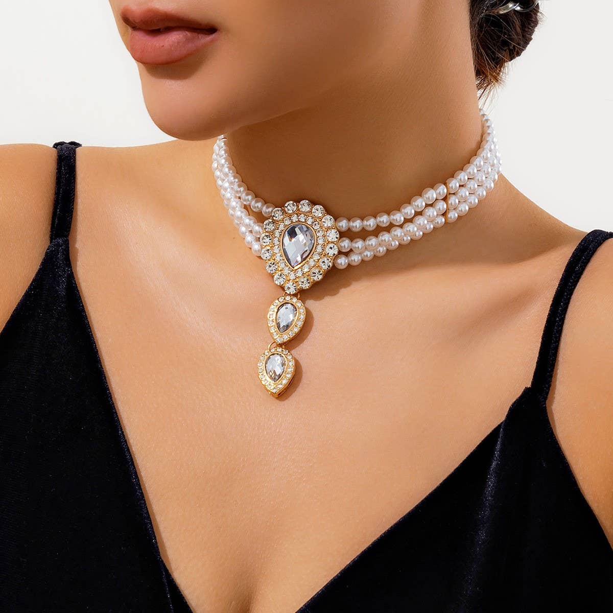 IMITATION PEARL RHINESTONE FASHION COLLAR JEWELRY_CWAJE1161