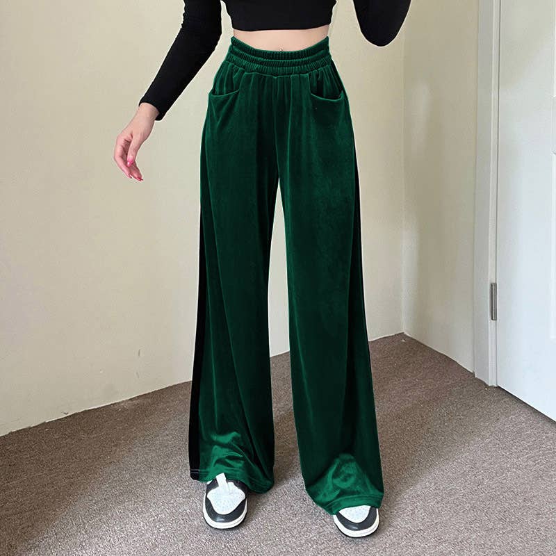 Suede Waist Waist Full Vertical Patchwork Pants