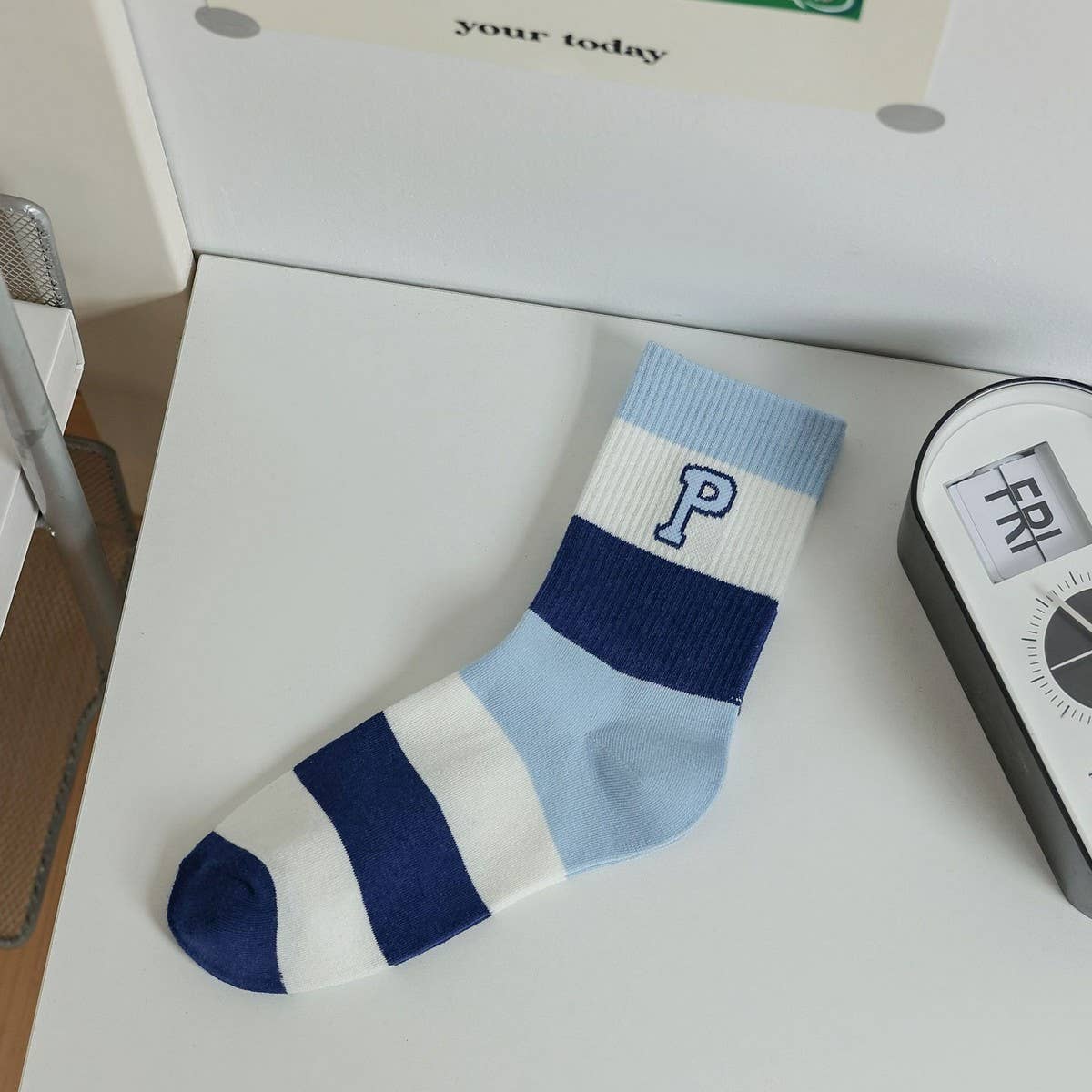 Women'S New Blue Fresh Lettered Mid-Tube Socks_Cwms1410