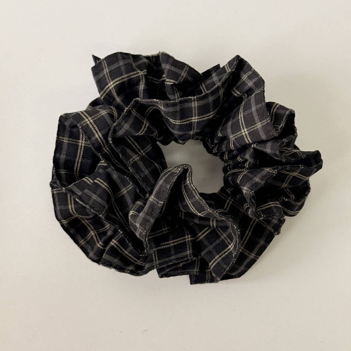 Double Plaid Scrunchie Retro Low Pony Hair Tie_Cwaha07982