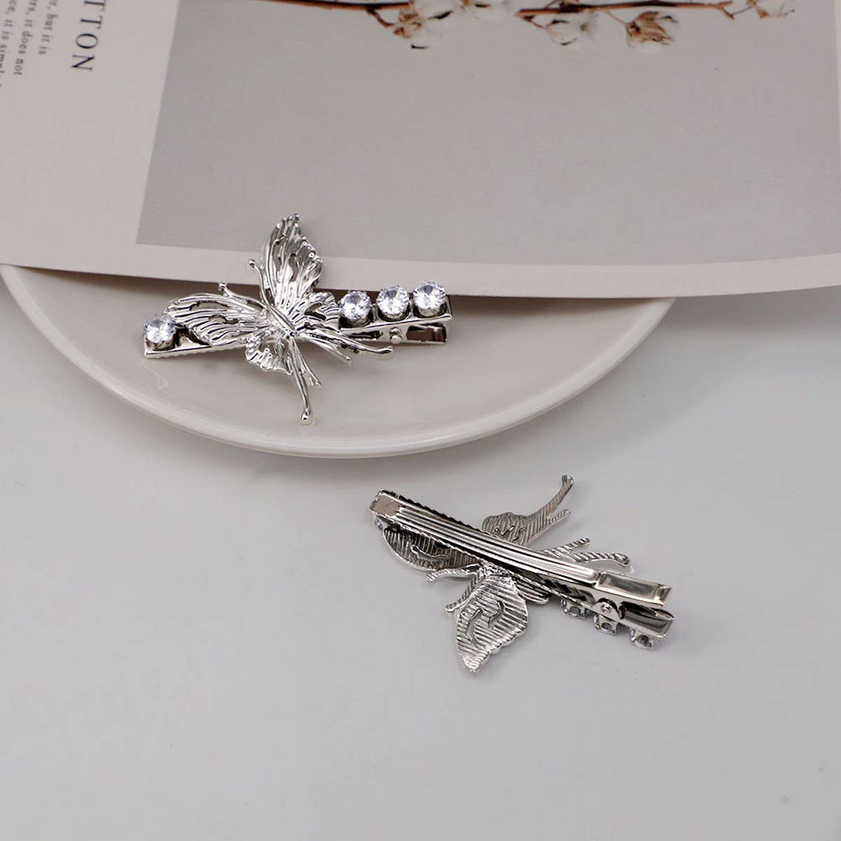 COLD STYLE LIQUID METAL BUTTERFLY ZIRCON HAIRPIN_CWAHA4754