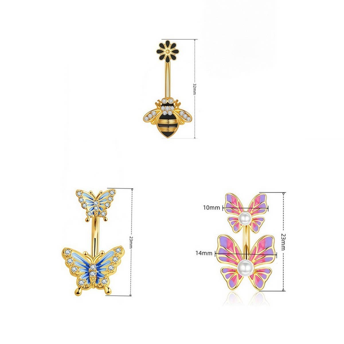 RESIN GLITTER BUTTERFLY BELLY BUTTON RING_CWMM9450