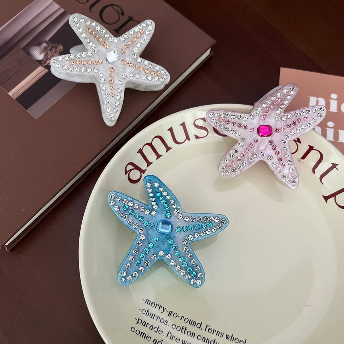 PINK STARFISH ACETATE CLIP WITH RHINESTONES_CWAHA5828