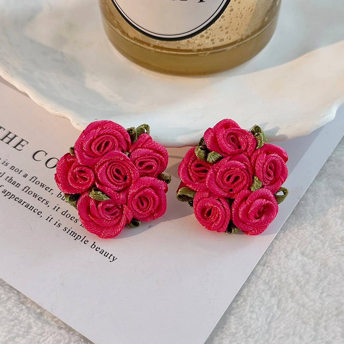 HANDMADE ROSE CHIC FRESH FABRIC STUD EARRINGS_CWMM6267