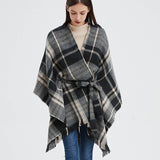 BLACK AND WHITE LINE CARDIGAN SHAWL CLOAK_CWASC0264