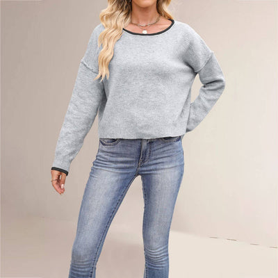 Women¡¯S Color Block Round Neck Knit Pullover_Cwoswl07179