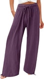 Solid-Colored Cotton Linen Loose Wide-Leg Pants