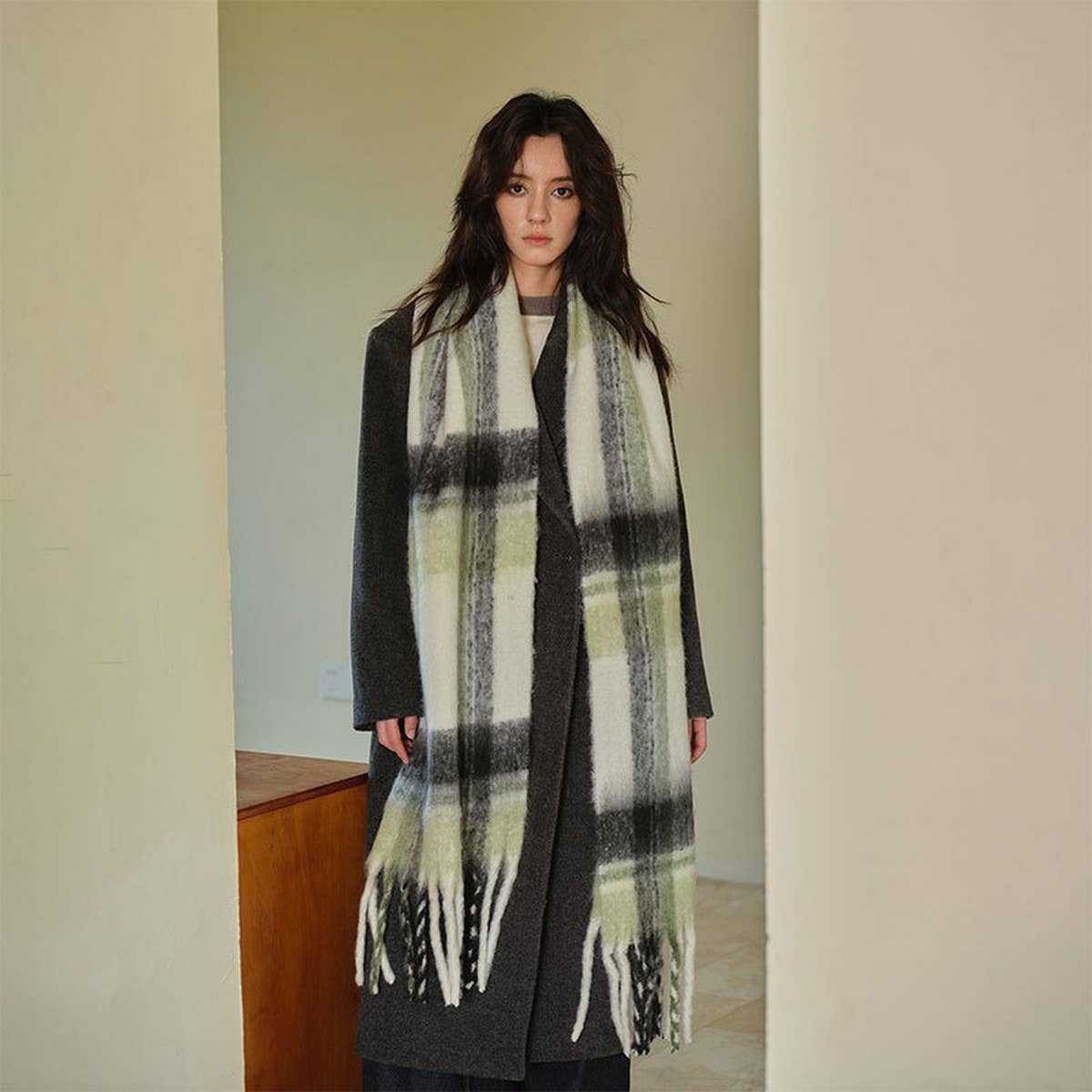 MINT CHECKERED OVERSIZED SCARF FOR WINTER_CWASC2323