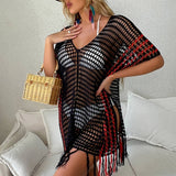 FRINGED CUTOUT BIKINI BEACH SWIMSUIT COVER UP_CWMW0672