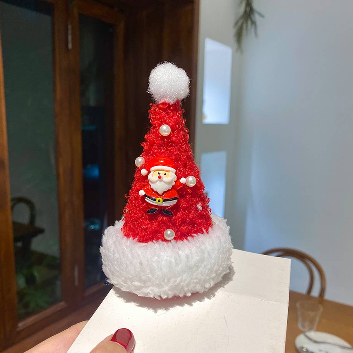 CUTE PLUSH CHRISTMAS PEARL HAT HAIRPIN HEADDRESS_CWAHA3403