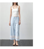 Yarn-Dyed Patchwork Lace Cotton Pajama Pants