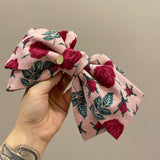 French Vintage Fabric Rose Bow Hair Clip