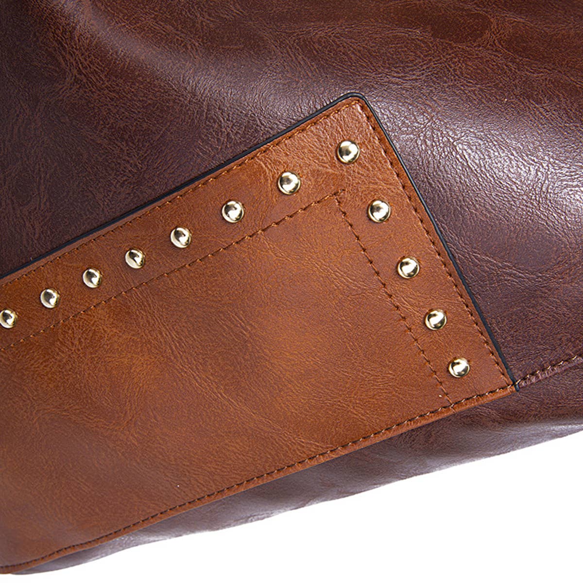 Women Rivet Contrast Splicing One Shoulder Handbag_Cwab0564