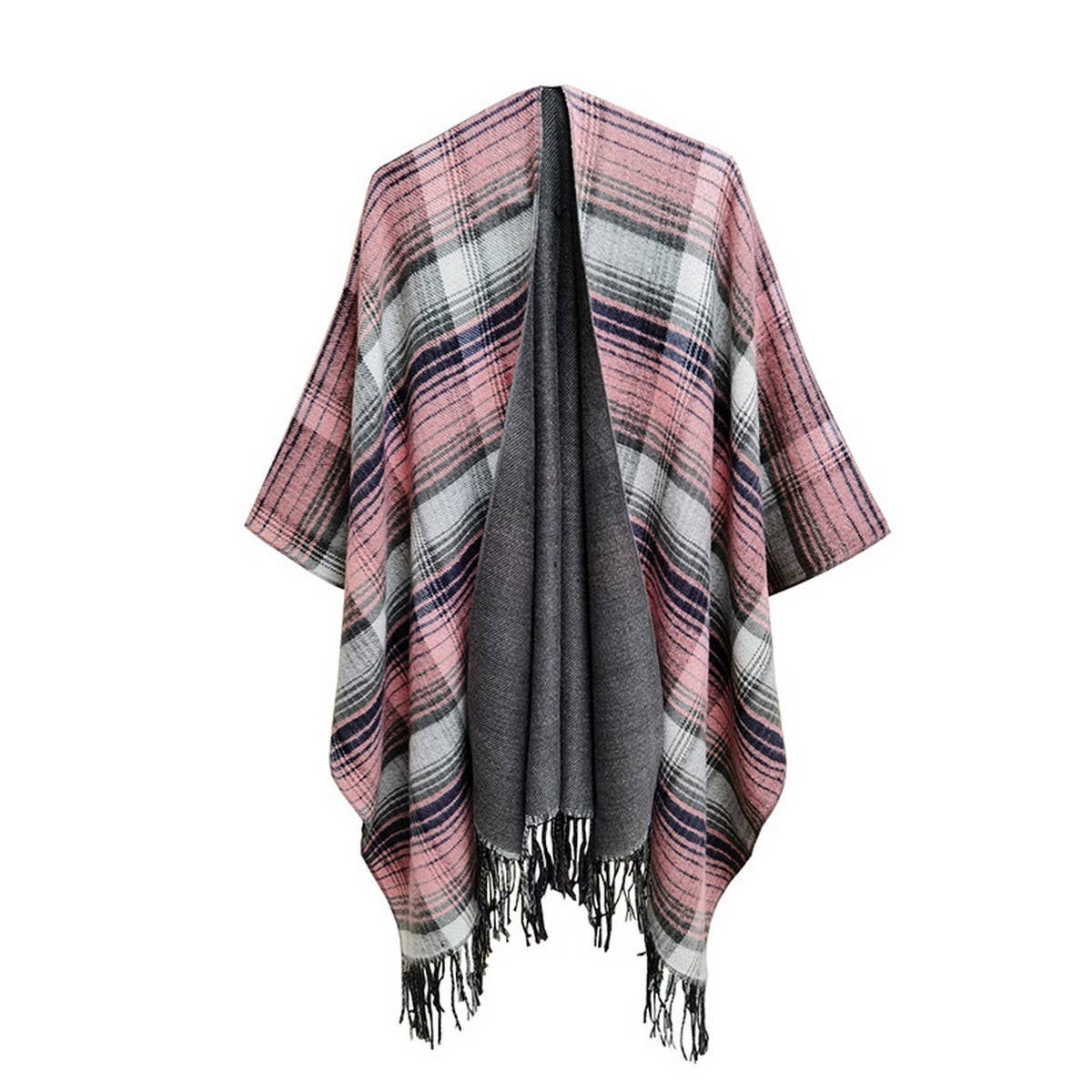 MULTI COLOR SPLIT SHAWL CLOAK WITH GRADIENT LINES_CWASC0317
