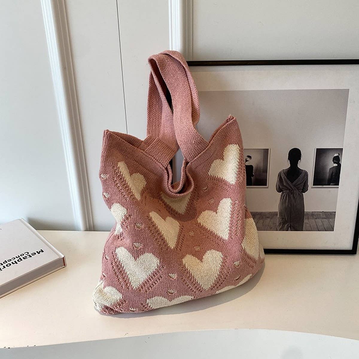 Cwab1956_Knitted Heart Tote Bag