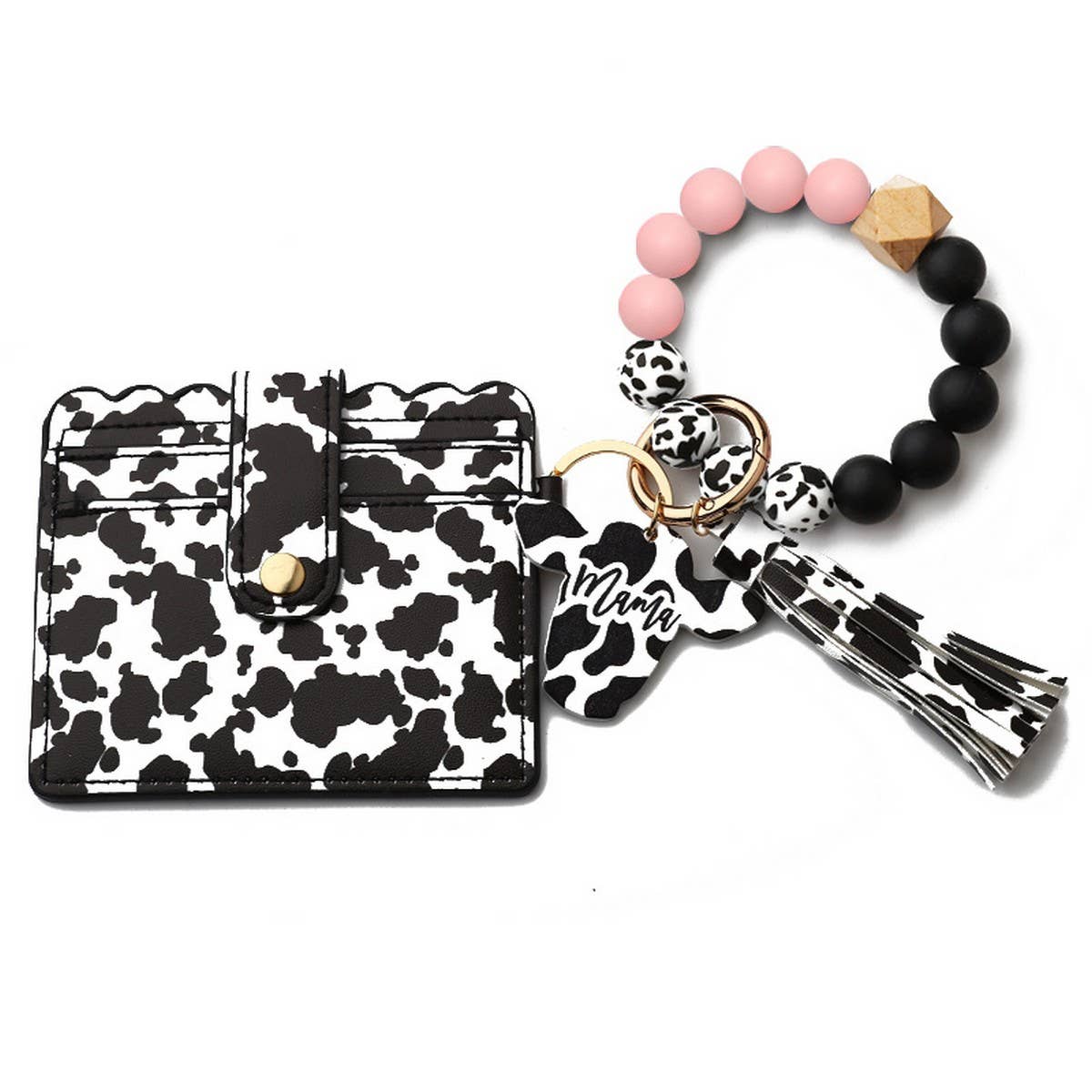 MEN S COW PRINT WALLET KEYCHAIN WITH SILICONE BEADS_CWAB4994