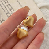 Valentines Day Fashion Heart Pearl Metal Earrings