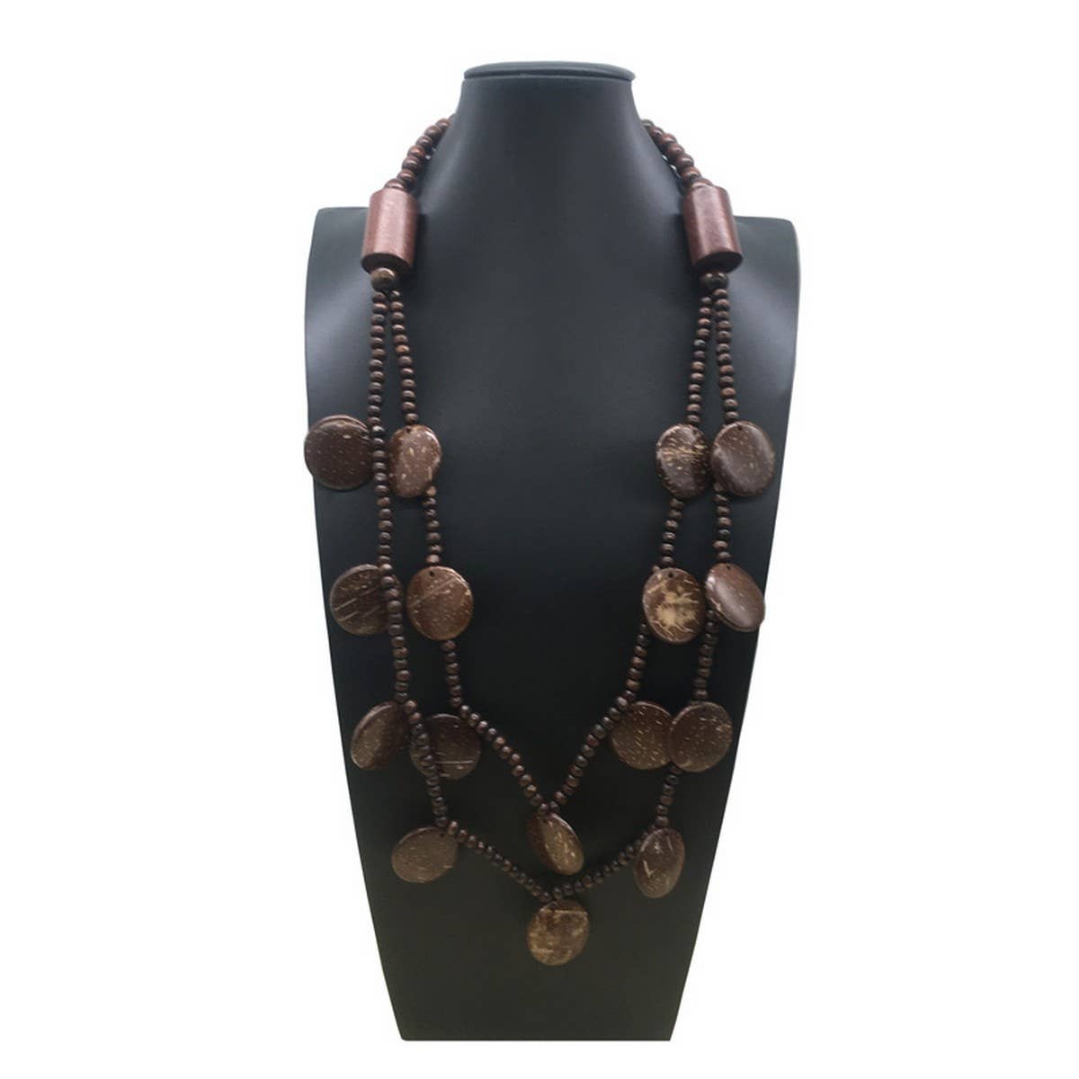 BOHEMIAN COCONUT WOOD BEAD LONG NECKLACE_CWMM4552