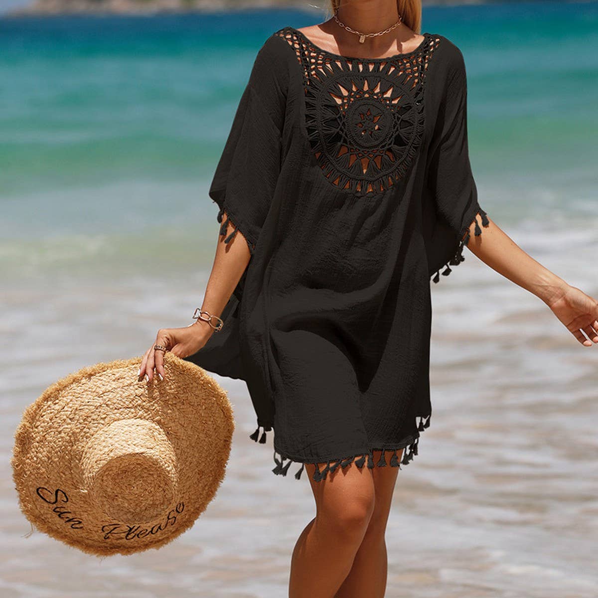 SOLID COLOR STITCHING SEXY BEACH SWIMSUIT COVER UP_CWMW0667