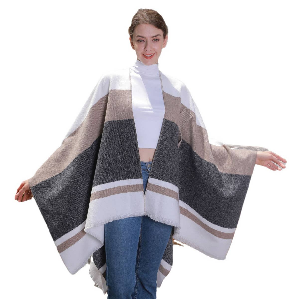 SIMPLE AND LONG WARM TASSEL SIDE STRAP SHAWL_CWASC0941