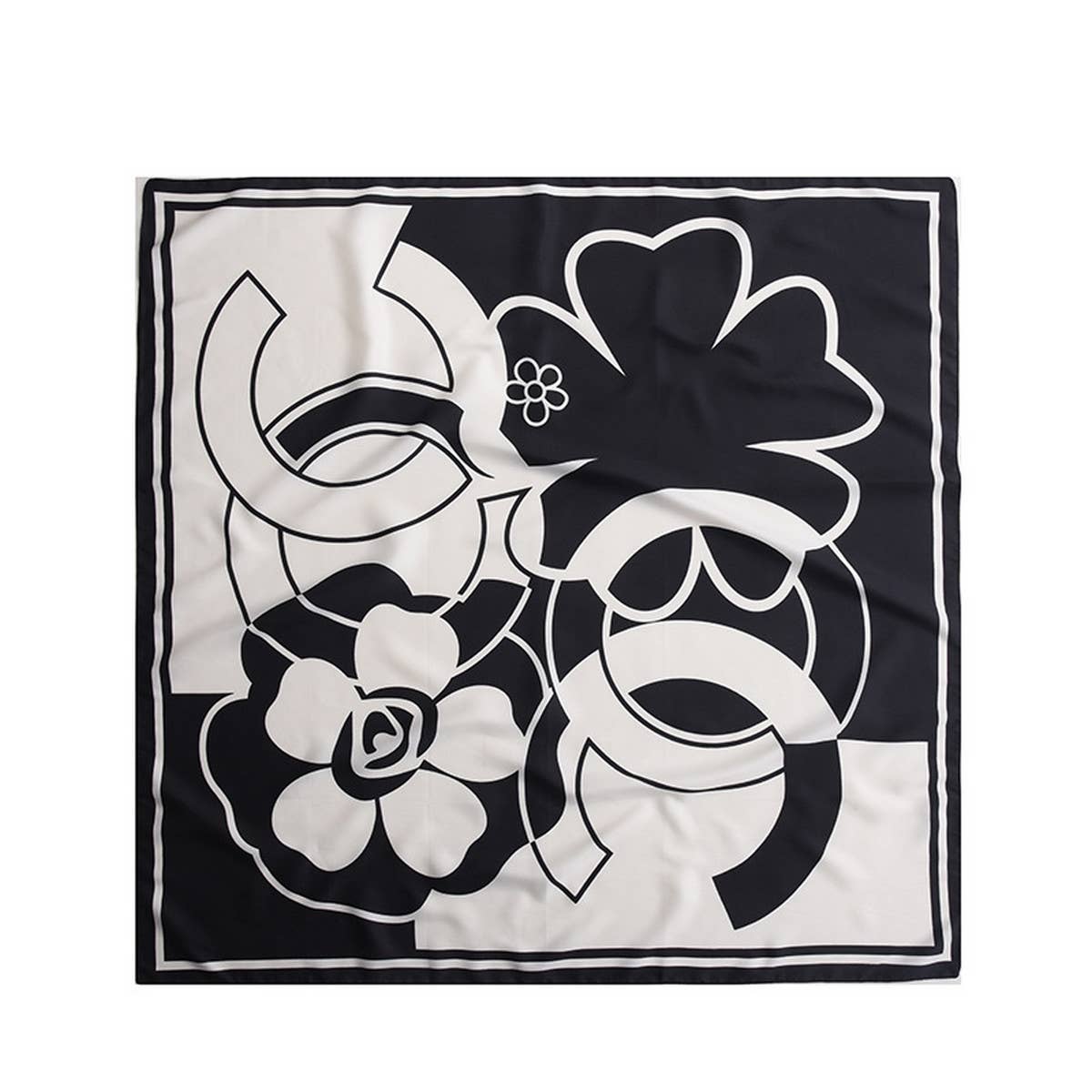 Cwasc2410_Vintage Large Flower Silk Scarf Elegant Silk Scarf